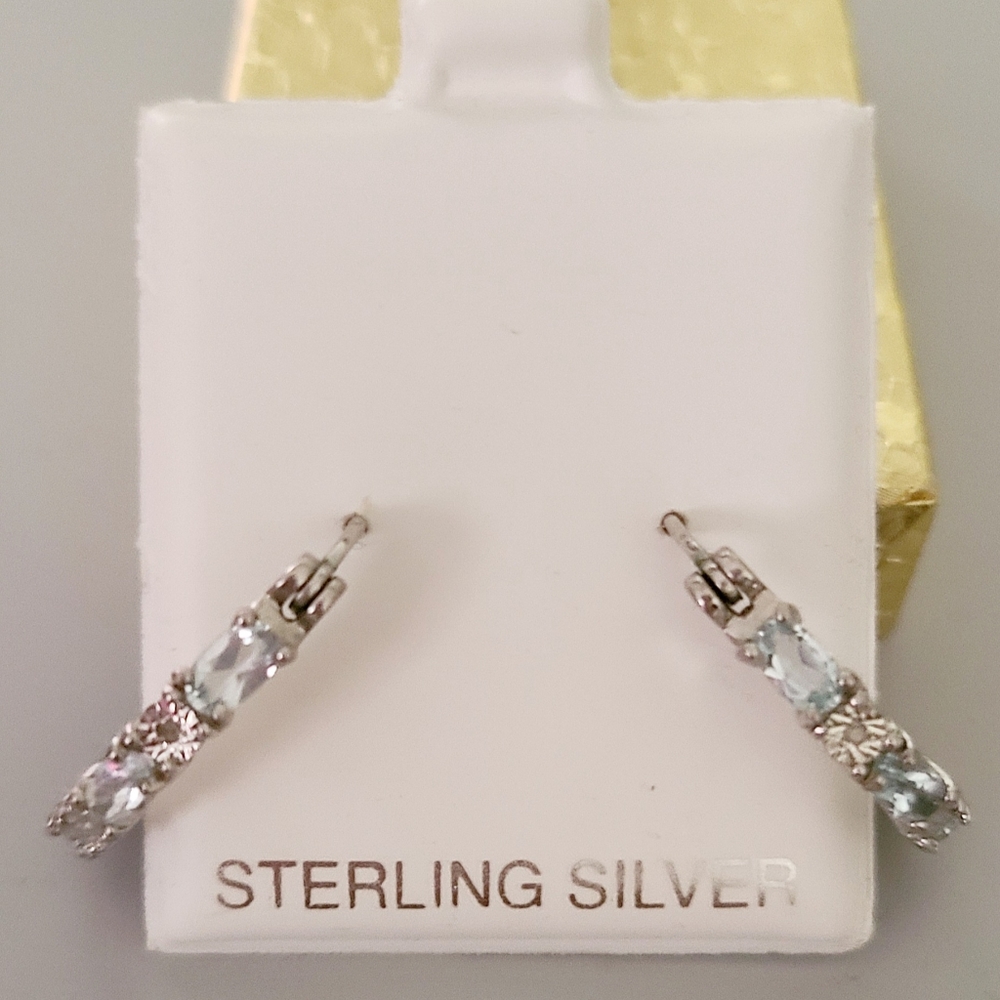 Genuine aquamarine/silver hoop earrings